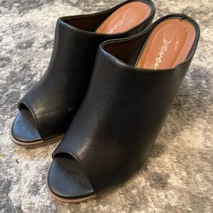 Black Leather Mules